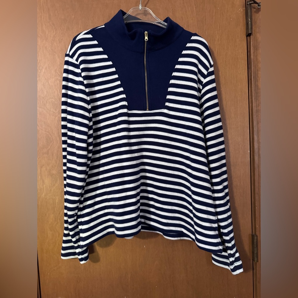 JCrew Navy and White Striped Fleece Pullover, size L